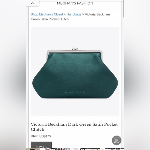 Victoria Beckham Dark Green Satin Pocket Clutch ASO Meghan Markle - Picture 2 of 10